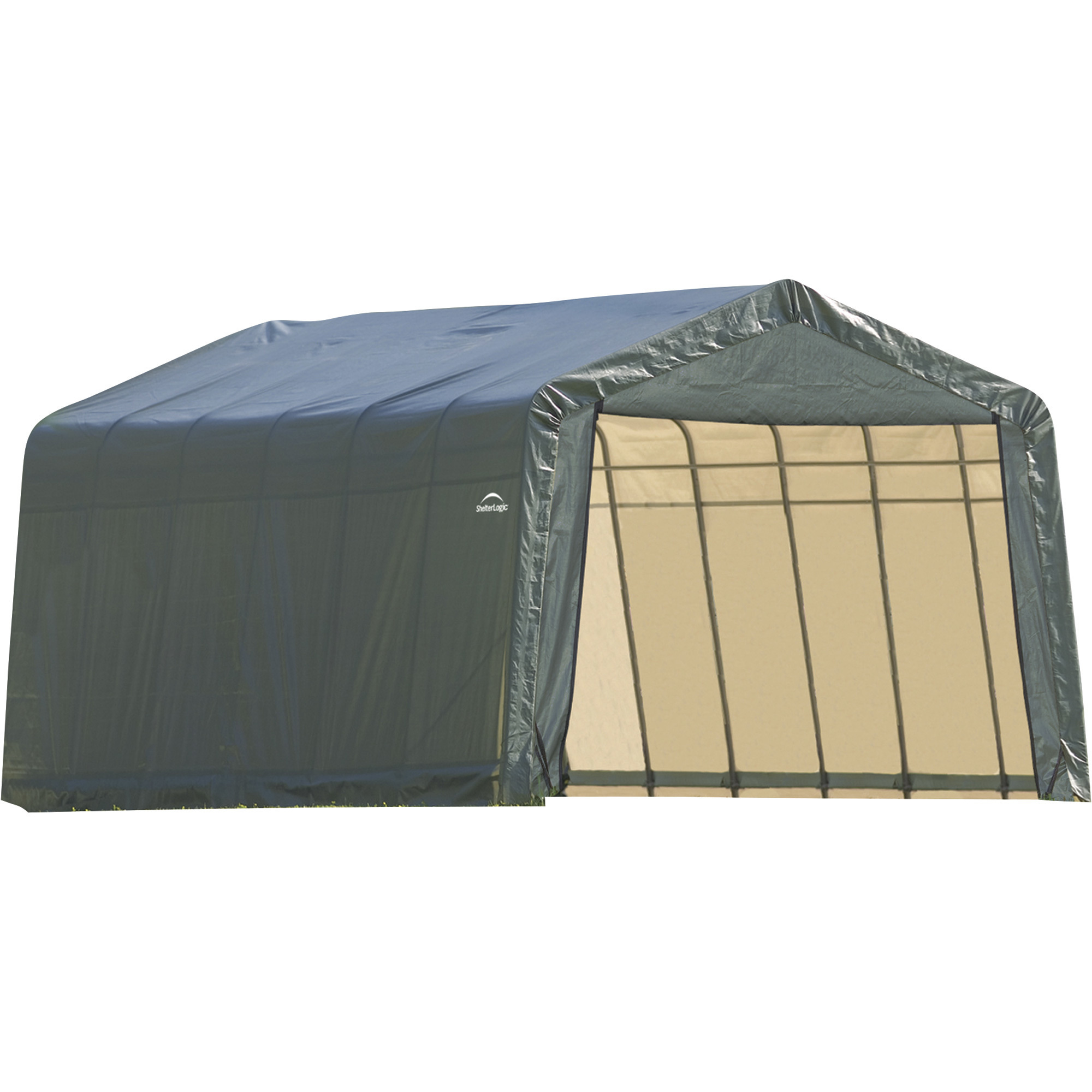 ShelterLogic Peak Style Garage/Storage Shelter, Green, 28ft.L x 12ft.W x 8ft.H, Model# 76442